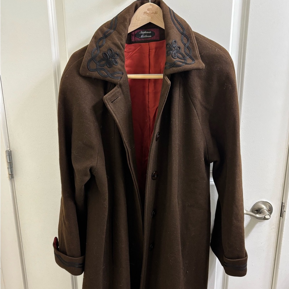 1950s/60s Vintage Brown Wool Coat with Embroidered Details